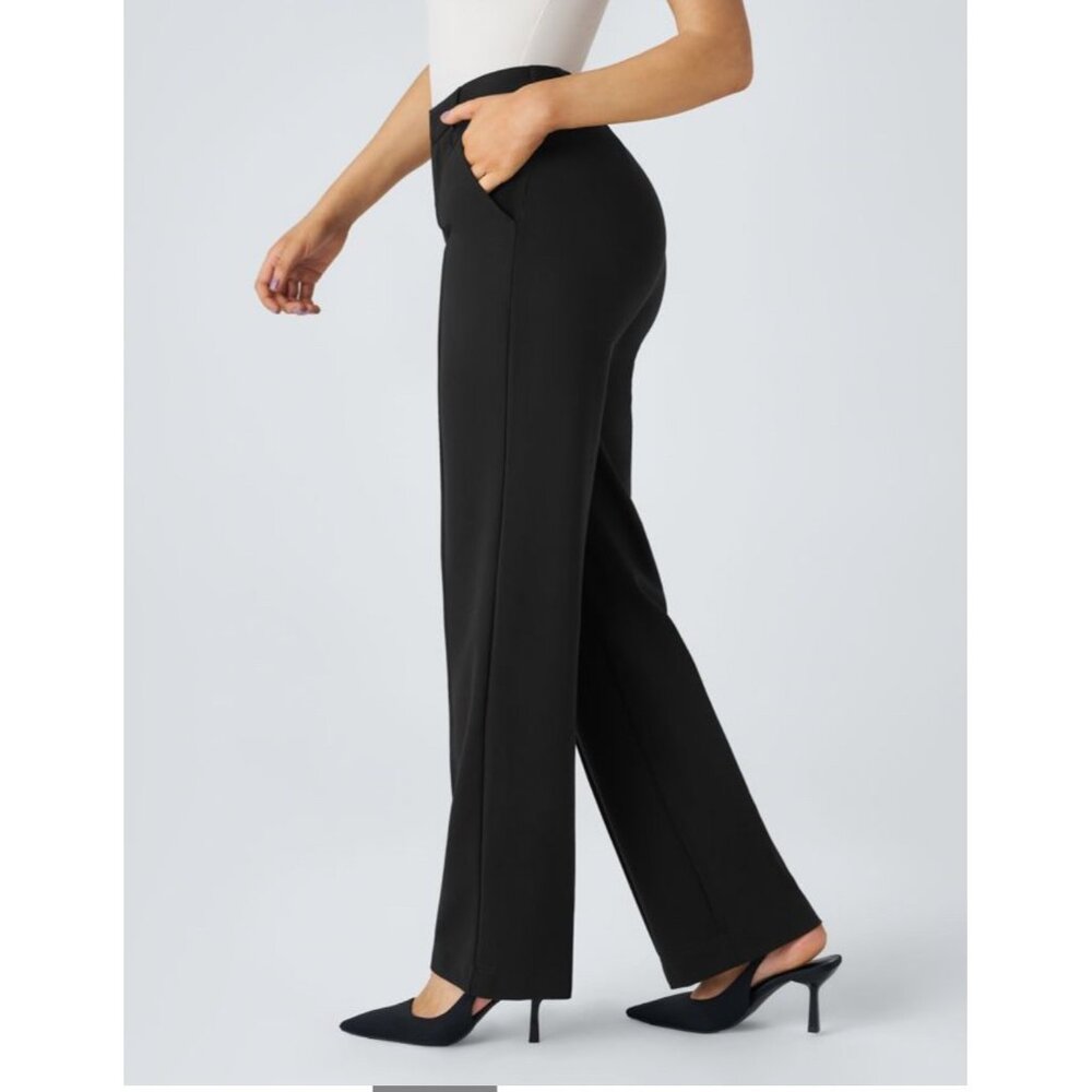 Halara Flex High Waisted Zipper Pocket Straight Leg Work Pants Sz Medium Black - Picture 8 of 16